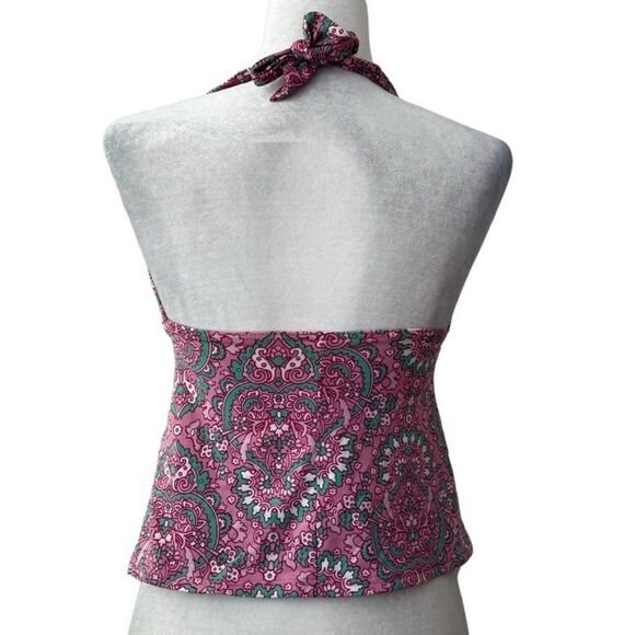 Lands End Tankini Pink Green Halter Top SZ 6 - Picture 2 of 10